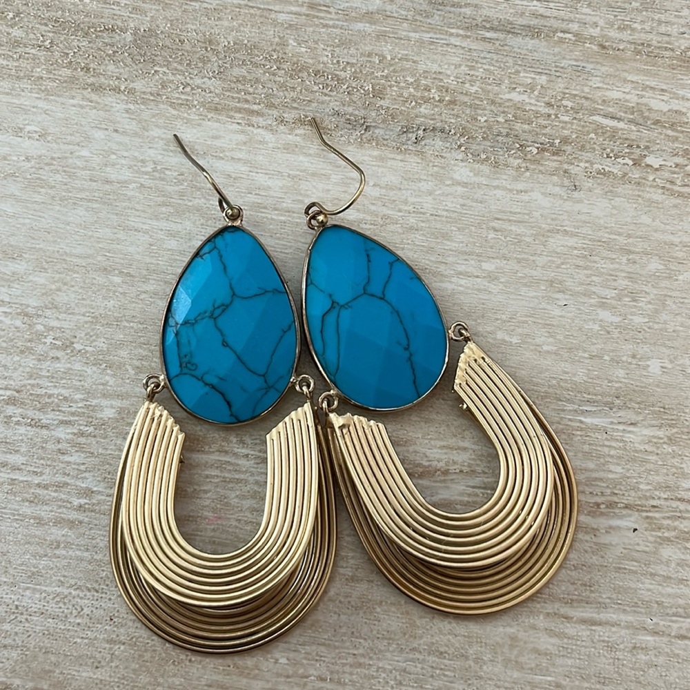 Anthropologie gold water drop earrings turquoise